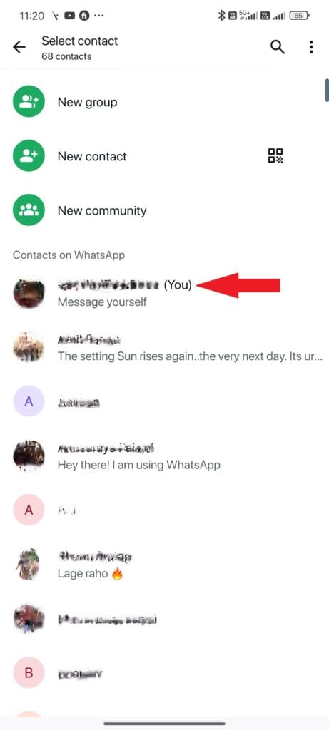 message yourself in whatsapp