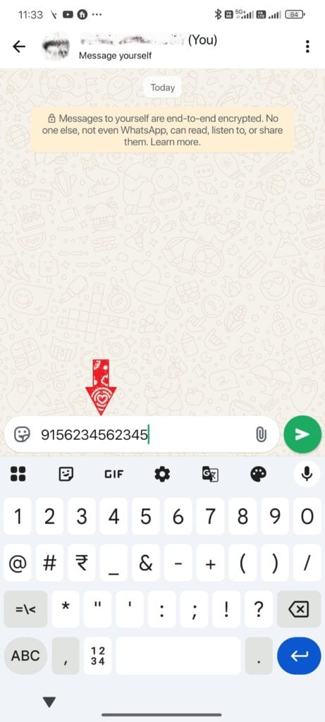 typing number in whatsapp