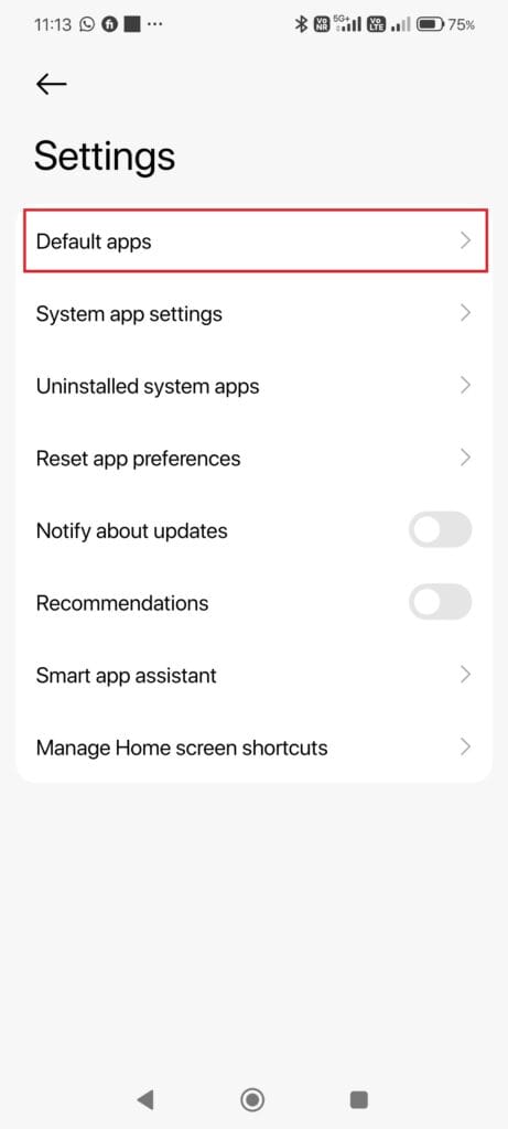 Changing default app in android