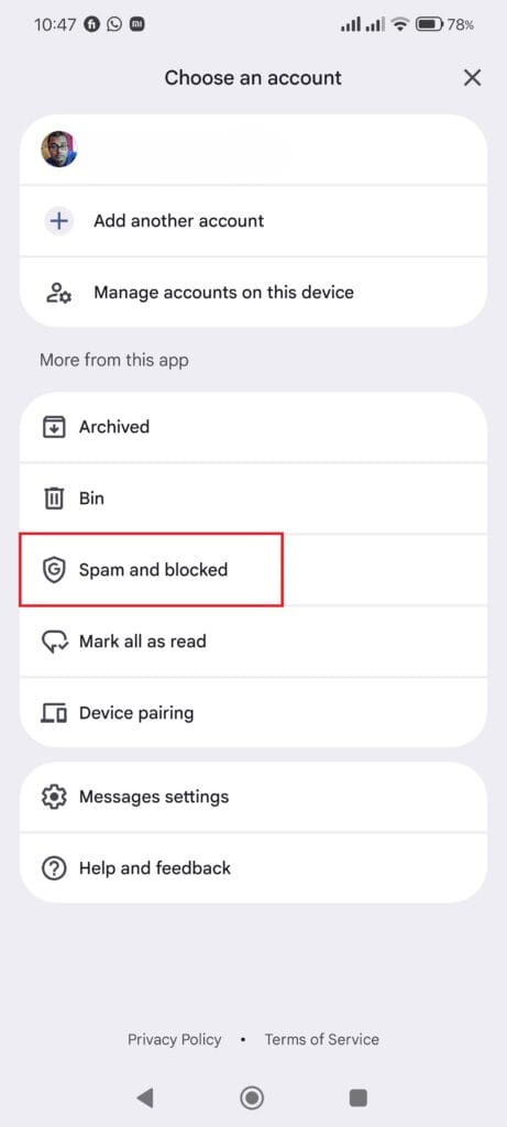 google message spam and blocked folder